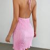 Women's Lettuce Trim Halter Neck Mini Dress Casual Tie Back Party Cami Dress