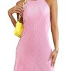 Women's Lettuce Trim Halter Neck Mini Dress Casual Tie Back Party Cami Dress
