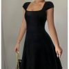 Women's Summer Dress Square Neck Cap Sleeve A Line Flared Short Dresses