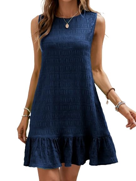 Women's Ruffle Hem Sleeveless Tank Dress Round Neck Casual Smock Summer Mini Dresses