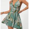 Women's Deep V Neck Ruffle Halter Dress Sleeveless A Line Boho Summer Dresses