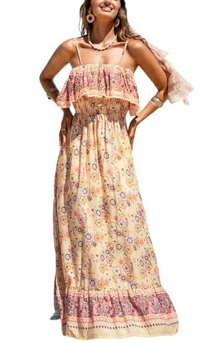 Women Ruffle Floral Summer Dress Spaghetti Strap Backless Flounce Casual Sundress Beach Holiday Maxi Dress