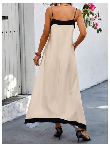 Women's Spaghetti Strap V Neck Color Block A Line Vacation Maxi Dress