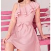 Girl's Sleeveless Ruffle Dresses High Waisted A Line Summer Dress with Belt
