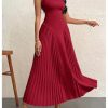 Women's Maxi Dress Sleeveless Pleated A Line Mock Neck Flowy Long Dresses