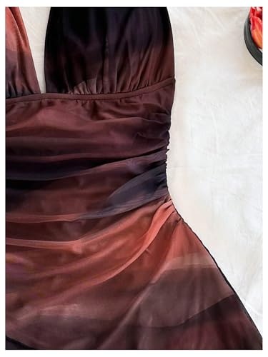 Women's Plus Size Sundresses Vintage Ombre Halter Deep V Neck Bodycon Summer Mini Dress