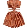Women's Boho Cutout Open Back Tie Tube Rompers Summer Strapless Shorts Jumpsuit