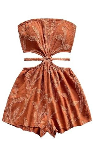 Women's Boho Cutout Open Back Tie Tube Rompers Summer Strapless Shorts Jumpsuit