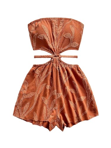 Women's Boho Cutout Open Back Tie Tube Rompers Summer Strapless Shorts Jumpsuit