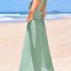 Women Backless Maxi Beach Summer Dress V Neck Lace Cutout Back Tie Spaghetti Strap Casual Wedding Guest Dresses