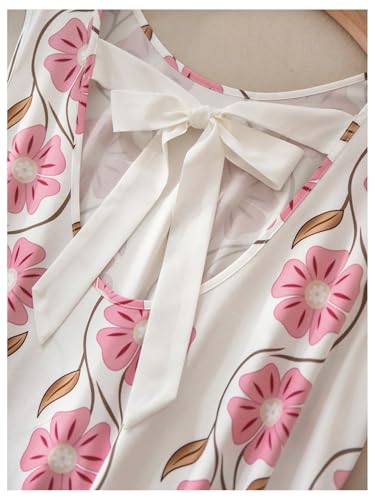 Women's Plus Size Floral Ruffle Dress Bow Tie Sleeveless Crewneck Summer Smock Short Dresses Sundress
