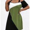 Women's Plus Size Dress Cold Shoulder Color Block Short Sleeve T Shirt Dress Casual Summer Dresses