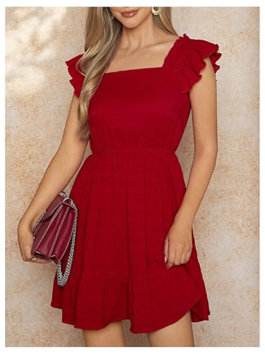 Women's Summer Dresses Ruffle Sleeve Square Neck Flowy Short Dress Going Out Dress