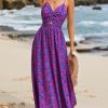 Women's Maxi Dress Floral Print Twisted V Neck Sleeveless Long Dress Summer Casual Dress