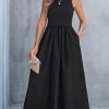 Formal Dress for Women 2025 Party Round Neck Knit Tank Top Cutout Sleeveless Pockets Maxi Dress