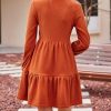 Women's Mini Fall Dresses Knit Casual Long Sleeve Crew Neck Flowy Tiered Ruffled Short Sweater Dress
