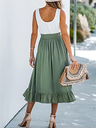 Women's Summer Midi Dresses Sleeveless Tank Smocked Beach Vacation Hawaiian 2025 Flowy Sundress