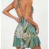 Women's Deep V Neck Ruffle Halter Dress Sleeveless A Line Boho Summer Dresses