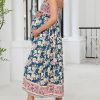 Maternity Maxi Dresses Floral Square Neck Smocked Baby Shower Ruffled Flowy Fashion Casual Summer Pregnancy Dress
