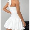 Women's Bubble Mini Dress Y2K Halter Backless Club Party Graduation Short Dresses with Shorts Underneath