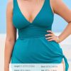 Women Tankini Sets Plus Size Two Piece Swimsuit High Waisted V Neck Mesh Ruched Self Tie Swim Dress