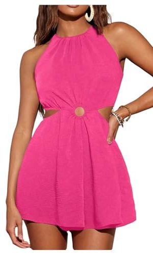 Women's Cut Out Sleeveless Romper Crew Neck Ruched Wide Leg Shorts Jumpsuit