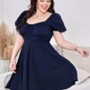 Women's Plus Size Short Sleeve Mini Dress High Waist Summer Dresses Wedding Guest Dress