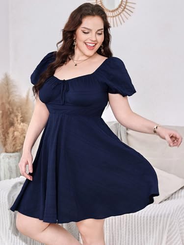 Women's Plus Size Short Sleeve Mini Dress High Waist Summer Dresses Wedding Guest Dress