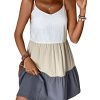 Women's Spaghetti Strap Color Block Cami Dress Causal Summer Tunic Ruffle Hem Short Dresses