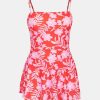 Women's One Piece Swimsuit Swim Dress Square Neck Ruched Spaghetti Adjustable Straps Bathing Suit