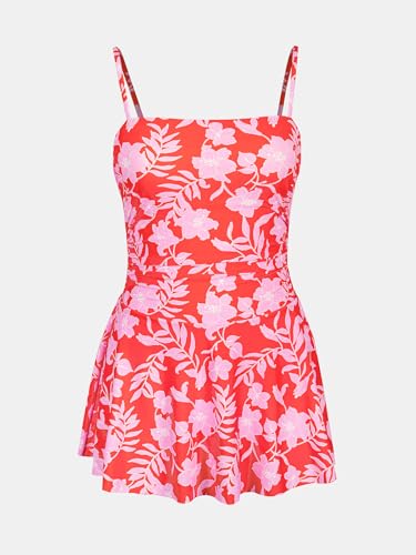 Women's One Piece Swimsuit Swim Dress Square Neck Ruched Spaghetti Adjustable Straps Bathing Suit