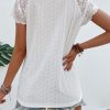 Women's Floral Lace Short Sleeve Raglan Top Casual V Neck Pullover Plain Tee Shirt
