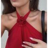 Women's Summer Halter Dress 3D Floral Ruffle Swing Flowy Beach Mini Dresses