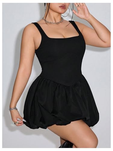 Women's Plus Size Square Neck Sleeveless A Line Bubble Dress Y2k Mini Dresses
