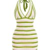 Women's Striped Backless Halter Mini Dresses Sleeveless Bodycon Vacation Knit Dress