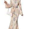 Women's Tie Dye Bodycon Dress Pleated Bell Sleeves Fishtail Party Long Dresses