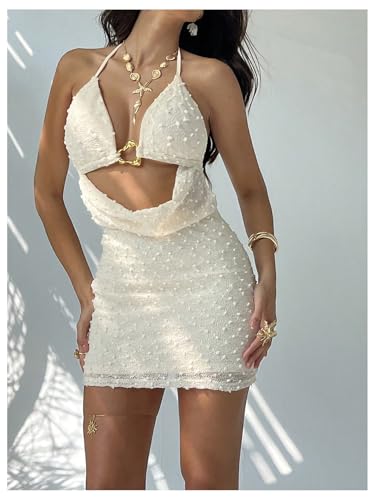 Women's Backless Cutout Halter Bodycon Mini Dress Summer Party Vacation Sundresses