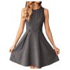 Women's Sleeveless Dresses Elegant A-Line Button Loop Decor Round Neck Sundresses