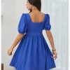Women's Summer Square Neck Puff Sleeve Dress Casual Vacation Swing A Line Short Dress