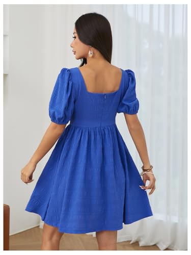 Women's Summer Square Neck Puff Sleeve Dress Casual Vacation Swing A Line Short Dress