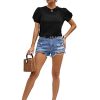 Women's Summer Short Puff Sleeve Tee Top Round Neck T-Shirt