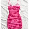 Women's Summer Floral Corset Dress Spaghetti Strap Ruched Mesh Bodycon Vacation Mini Dresses