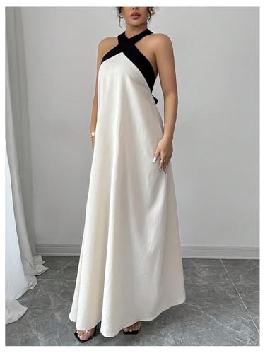 Women's Backless Halter Maxi Dress Summer Bow Tie Flowy Vacation Party Dresses