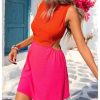 Women's Color Block Tank Dress Crew Neck Sleeveless Cut Out A Line Summer Mini Dresses