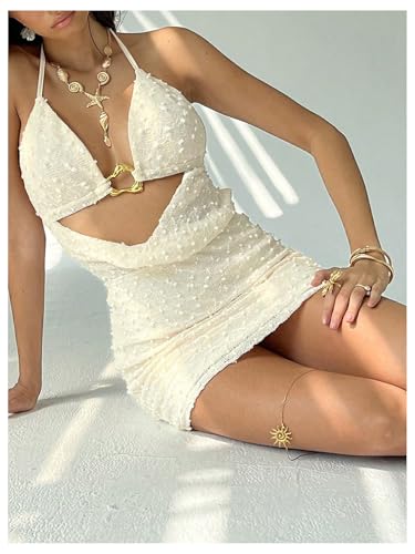Women's Backless Cutout Halter Bodycon Mini Dress Summer Party Vacation Sundresses