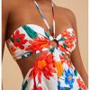 Women's Floral Print Cut Out Sleeveless Halter Mini Dress Holiday Flowy Vacation Dresses