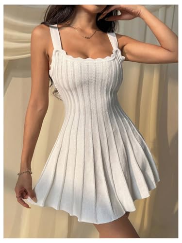 Women's Summer Sleeveless Knit Sweater Dress Scoop Neck Flowy Beach Mini Dresses Date Outfits