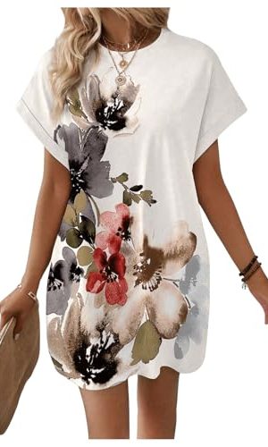 Women's Floral Print Mini Dresses Dolman Short Sleeve Crewneck Summer Vacation Dress