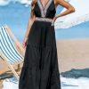 Summer Dress for Women 2024 Smocked Sleeveless Self Tied Spaghetti Straps Long Beach Casual Dress