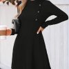 Women's Mini Dresses Round Neck Long Sleeve Textured Button Knit A Line Short Casual Fall Dresses
